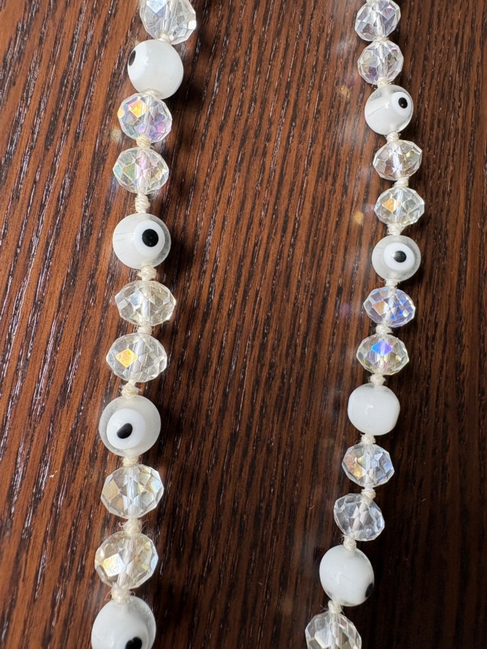 Y2K Aurora Borealis Evil Eye Bead White‎ Iridescent Glass Necklace